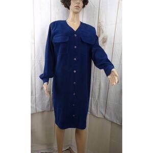 TESS Navy Blue Women's Button Down Shirt Dress Luxurious Soft Fabric Large?
